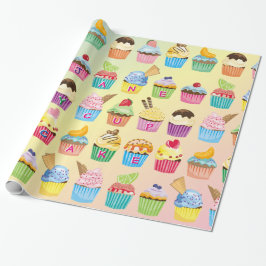 Cupcakes Voeg Jouw naam Monogram Cute Muffin-behan Cadeaupapier