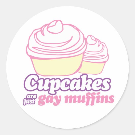 CUPCAKES ZIJN ECHT HOMOMUFFINS RONDE STICKER (Voorkant)