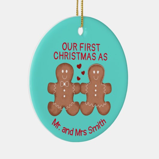Cupe gingerbread koppel in love custom keramisch ornament (Rechts)