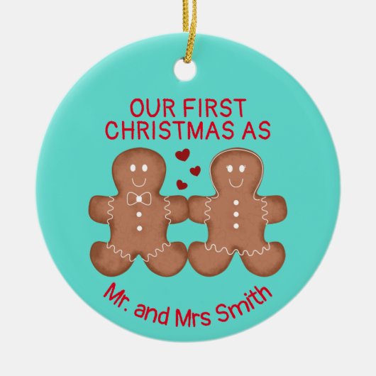 Cupe gingerbread koppel in love custom keramisch ornament (Voorkant)