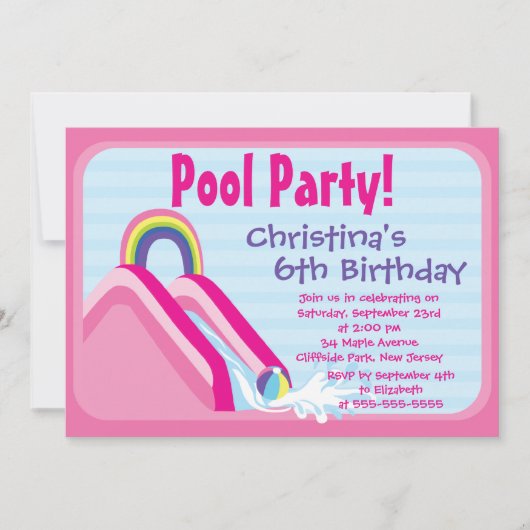 Cupe Girls Pool Party Birthday Party Invitations Kaart (Voorkant)
