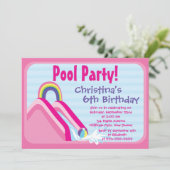 Cupe Girls Pool Party Birthday Party Invitations Kaart (Staand voorkant)