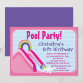 Cupe Girls Pool Party Birthday Party Invitations Kaart (Voorkant / Achterkant)