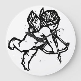 Cupid Angel Valentijn Clock Black White Grote Klok