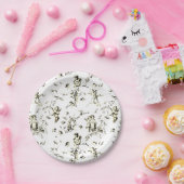  Cupid Angels Floral Beige White Toile Papieren Bordje (Feest)