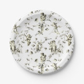  Cupid Angels Floral Beige White Toile Papieren Bordje (Voorkant)