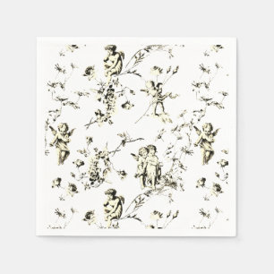 Cupid Angels Floral Beige White Toile Servet