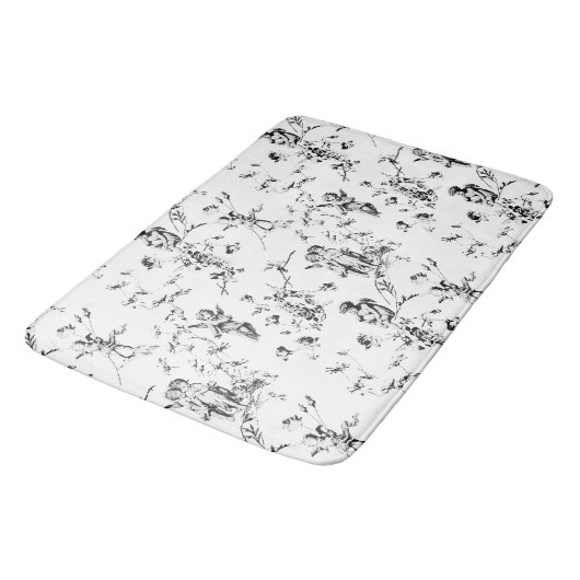  Cupid Angels Floral Black White Toile Badmat (Gekanteld)