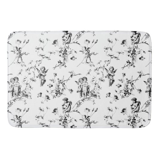  Cupid Angels Floral Black White Toile Badmat (Voorkant)