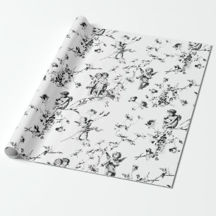Cupid Angels Floral Black White Toile Cadeaupapier