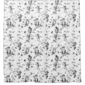  Cupid Angels Floral Black White Toile Douchegordijn (Voorkant)