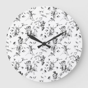 Cupid Angels Floral Black White Toile Grote Klok