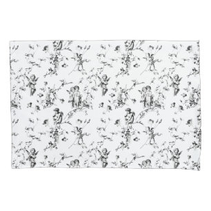 Cupid Angels Floral Black White Toile Kussensloop