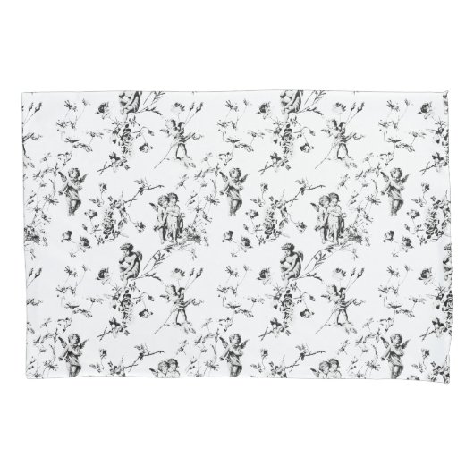 Cupid Angels Floral Black White Toile Kussensloop (Voorkant-Links)
