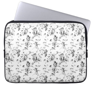 Cupid Angels Floral Black White Toile Laptop Sleeve