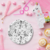 Cupid Angels Floral Black White Toile Papieren Bordje (Feest)