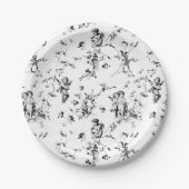 Cupid Angels Floral Black White Toile Papieren Bordje (Voorkant)