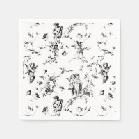 Cupid Angels Floral Black White Toile