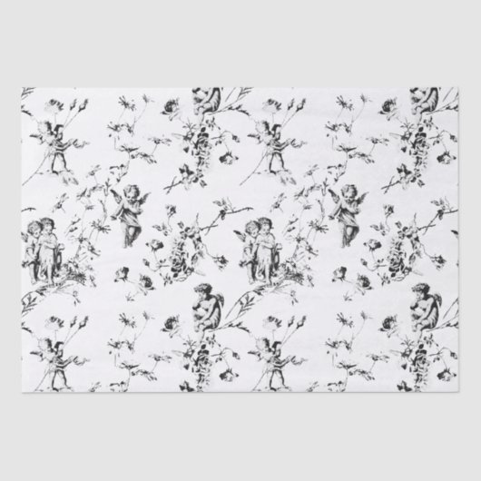  Cupid Angels Floral Black White Toile Tissuepapier (Voorkant)