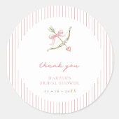 Cupid Arrow & Stripes Bridal Shower Thank You Ronde Sticker (Voorkant)