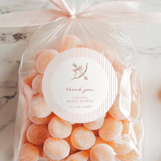 Cupid Arrow & Stripes Bridal Shower Thank You Ronde Sticker