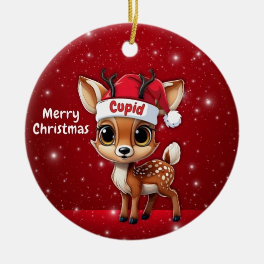 Cupid Baby Deer, Fawn, Doe, Reindeer🦌 🎄 Keramisch Ornament (Voorkant)