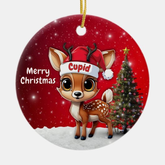 Cupid Baby Deer, Fawn, Doe, Reindeer🦌 🎄 Keramisch Ornament (Voorkant)