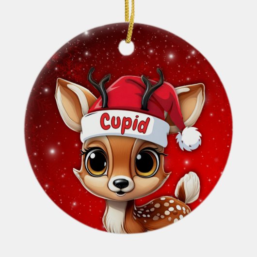 Cupid Baby Deer, Fawn, Doe, Reindeer🦌 🎄 Keramisch Ornament (Voorkant)