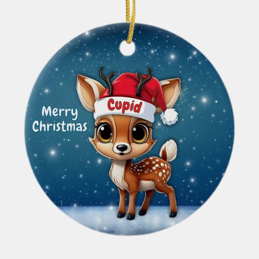 Cupid Baby Deer, Fawn, Doe, Reindeer🦌 🎄 Keramisch Ornament (Voorkant)