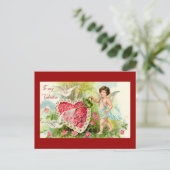  Cupid-bewaterde bloemen hart Briefkaart (Staand voorkant)