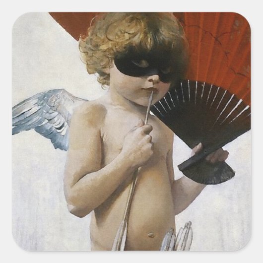 Cupid bij de Masker Ball Vierkante Sticker (Voorkant)
