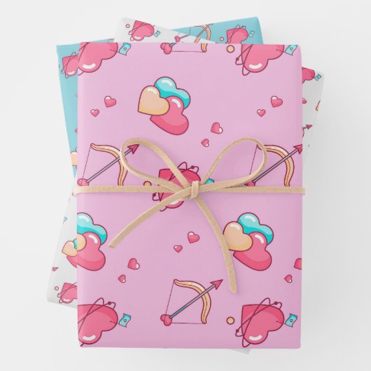 Cupid Bow Arrow Heart Pattern Cute Valentijnsdag Inpakpapier Vel (In situ)