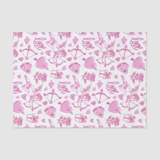 Cupid Bow Arrow roze Love Pattern Valentijnsdag Tissuepapier (Voorkant)