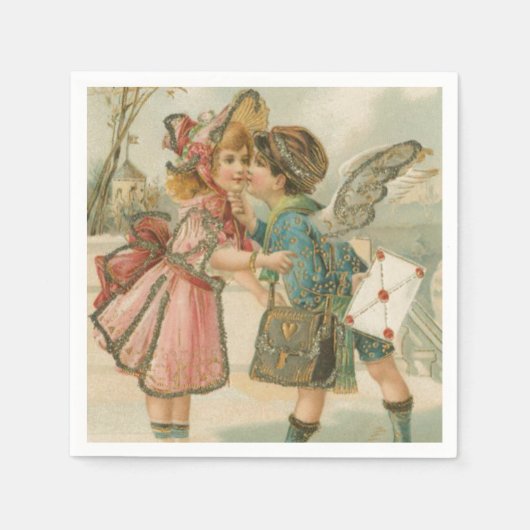 Cupid Boy and Girl in Pink Valentijn Servetten (Voorkant)
