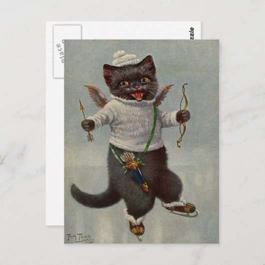 Cupid Cat Skating  begin Briefkaart 1900 (Voorkant / Achterkant)