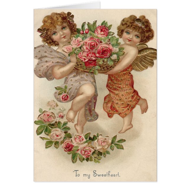 Cupid Cherub Angel Basket Rozen Roos (Voorkant)