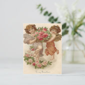 Cupid Cherub Angel Basket Rozen Roos Briefkaart (Staand voorkant)