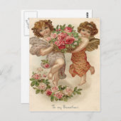 Cupid Cherub Angel Basket Rozen Roos Briefkaart (Voorkant / Achterkant)