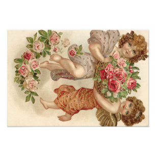 Cupid Cherub Angel Basket Rozen Roos Foto Afdruk