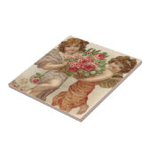 Cupid Cherub Angel Basket Rozen Roos Tegeltje (Zijkant)