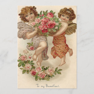 Cupid Cherub Angel Basket Rozen Weddenschap Kaart