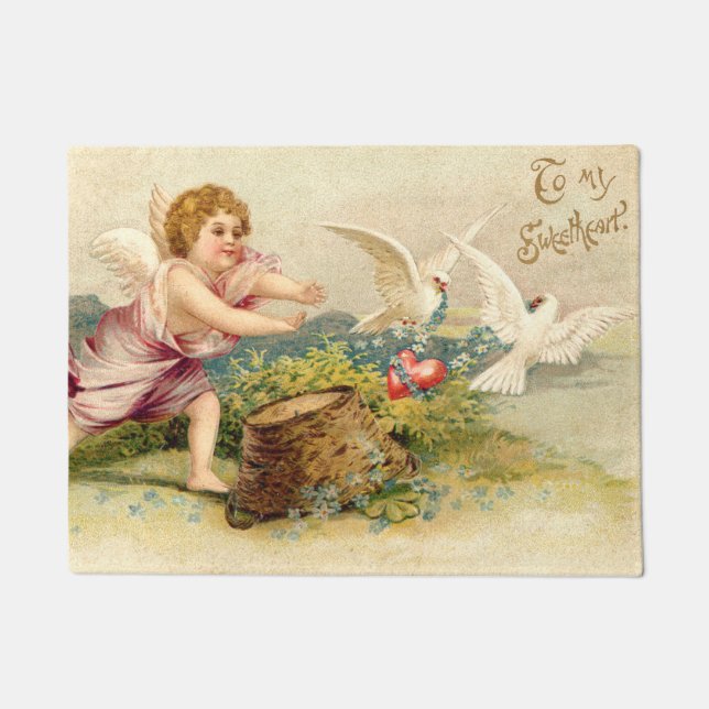 Cupid Cherub Angel Dove Heart Deurmat (Voorkant)