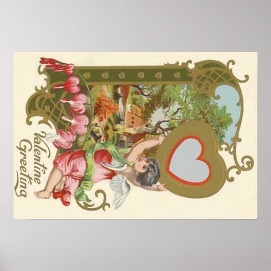 Cupid Cherub Angel Heart Cottage Poster (Voorkant)