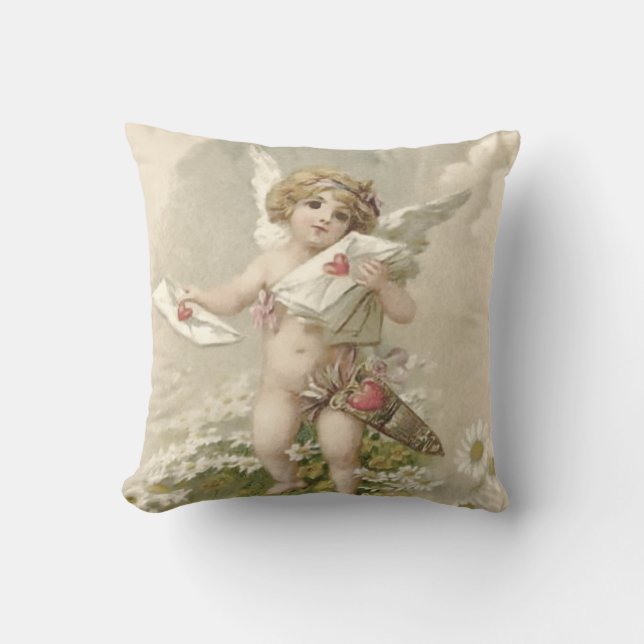 Cupid Cherub Angel Valentijn Daisy Kussen (Voorkant)