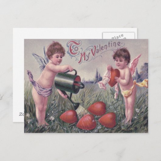 Cupid Cherub Angel Watering Heart Briefkaart (Voorkant / Achterkant)