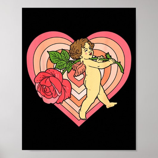 Cupid Cherub Engel Met Rode Roos Hart Liefde Valen Poster (Voorkant)