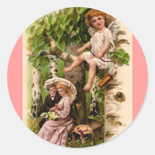 Cupid & CoupleVintage Valentijn's Day Ronde Sticker (Voorkant)
