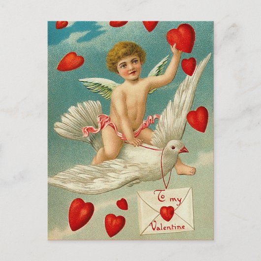 Cupid die harten op een duif levert briefkaart (Voorkant)