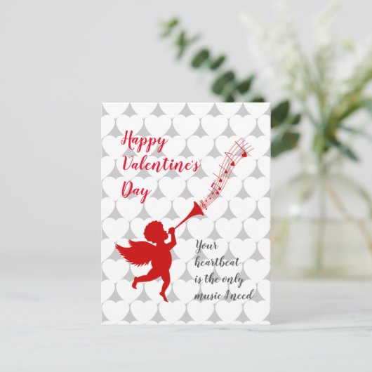 Cupid die muziek speelt op Valentijnsdag Briefkaart (Staand voorkant)