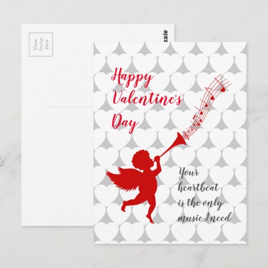 Cupid die muziek speelt op Valentijnsdag Briefkaart (Voorkant / Achterkant)